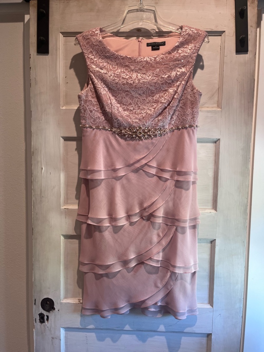 Jessica Howard Blush Pink Lace & Tiered Chiffon Midi Dress